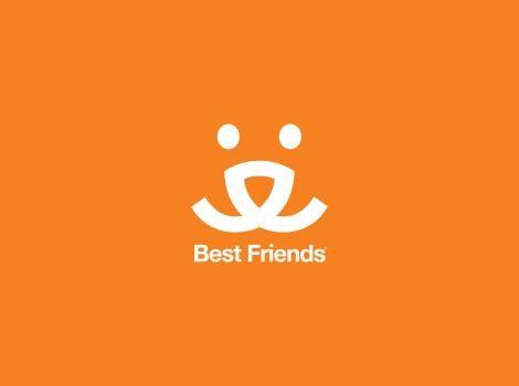 Best Friends Animal Society logo with the words "Best Friends" in white on an orange background