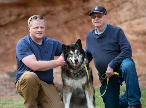 Shadow the dog with Ryan and another person at Angel Canyon