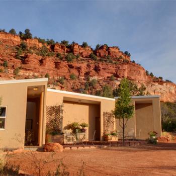 Cabin in red rock desert